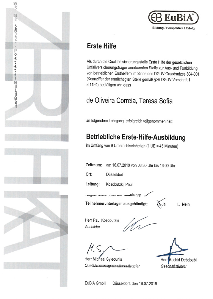 Vorschau: Erste-Hilfe-Bescheinigung