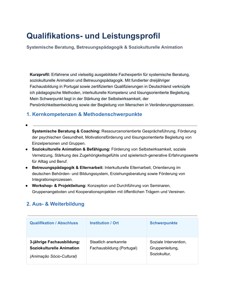 Vorschau: Qualifikations- und Leistungsprofil