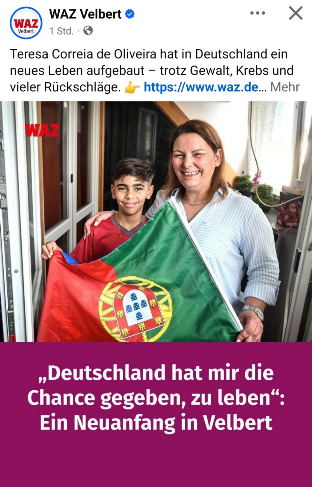 Beitrag der WAZ Velbert auf Facebook: „Deutschland hat mir die Chance gegeben, zu leben“ – Ein Neuanfang in Velbert.