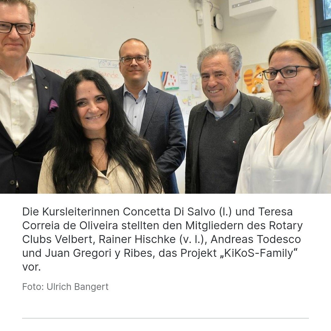 Vorstellung des Projekts „KiKoS-Family“: Kursleiterinnen Concetta Di Salvo und Teresa Correia de Oliveira mit Mitgliedern des Rotary Clubs Velbert – Rainer Hischke, Andreas Todesco und Juan Gregori y Ribes.