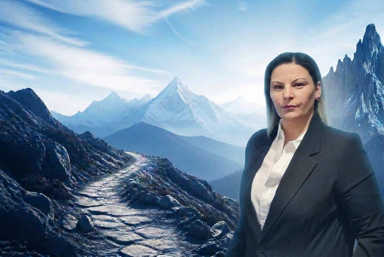 Bergpfad zum Gipfel im Morgenlicht – Symbol für den Weg zum Ziel